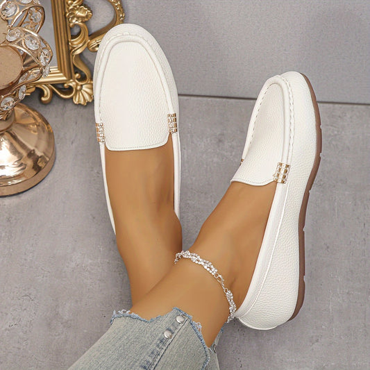 Women's Fashion Solid Color Round Toe Flats, All-Season Slip-On Loafers with Breathable Flannel Lining and TPR Sole