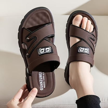 Men's Comfortable PU Slip-On Flat Slippers for Casual & Outdoor