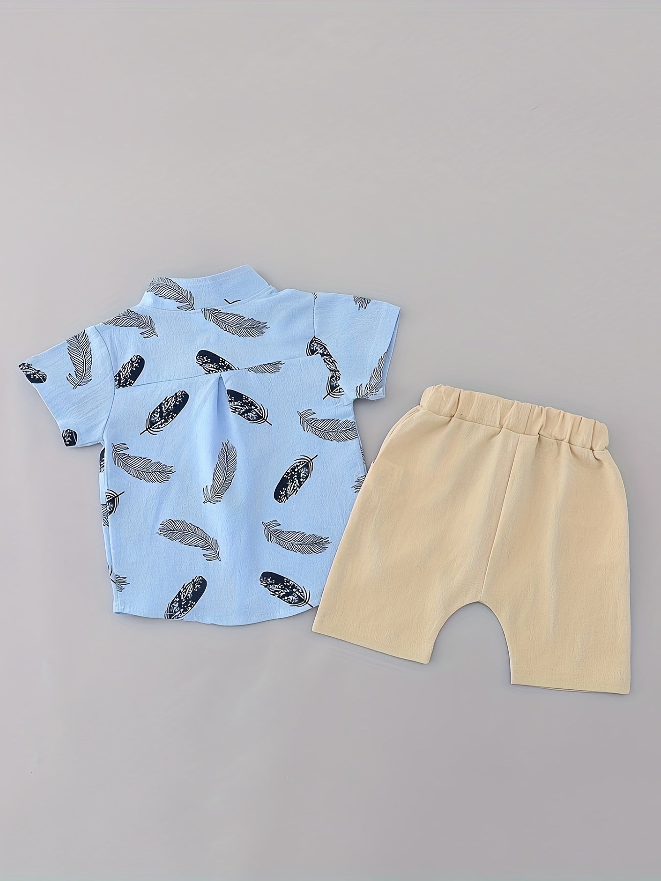 Toddler Summer Cotton Feather Print Shirt & Shorts Set