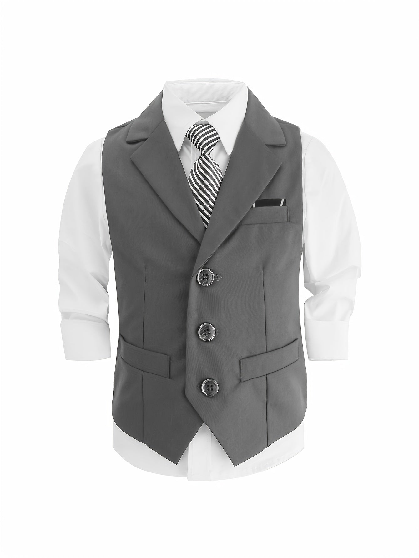 Boys' Summer Casual Dress Set with Vest, Pants & Tie