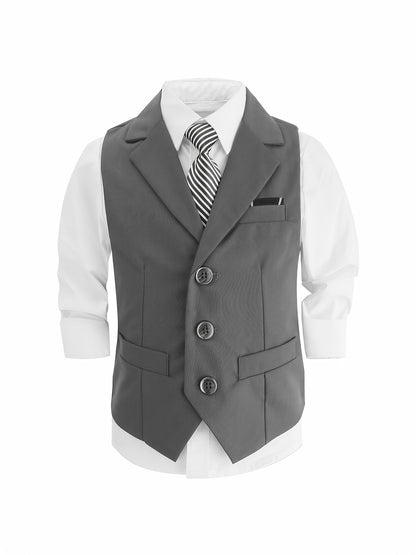 Boys' Summer Casual Dress Set with Vest, Pants & Tie