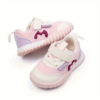 Trendy Design | Breathable Mesh & Non-Slip Sole Sneakers for Youngsters - Stylish Pink & Blue Low-Top Walking Shoes with "Mama Needs Coffee" Patch, Perfect for Spring & Summer Outings