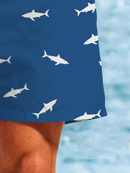 Men'S Beach Shorts Featuring a Group of Adorable Little Sharks in a High-Definition 3D Print, Quick-Drying Swim Trunks with Drawstring, Perfect for Summer Outdoor Activities, Beach Vacations, Swimming, And Surfing.