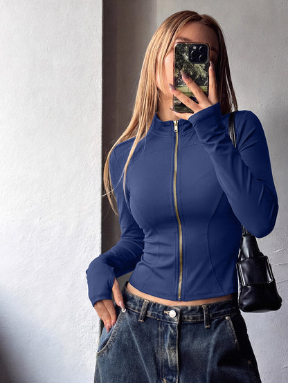 Women’s Athletic Long Sleeve Jacket with Thumb Loop, Stretchy Fit