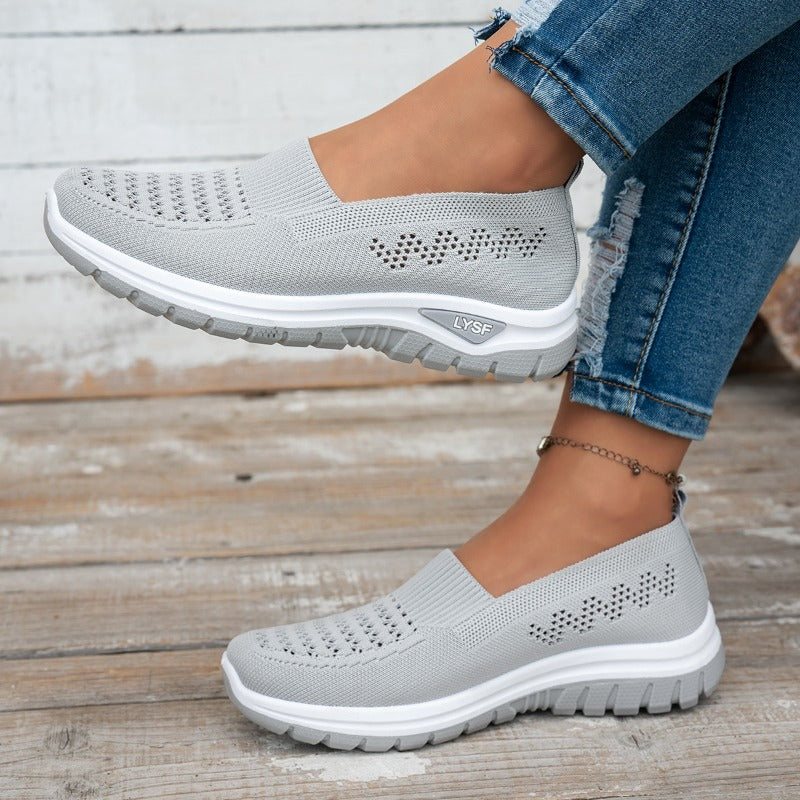 Women's Breathable White Slip-On Mesh Sneakers for Walking - ayq