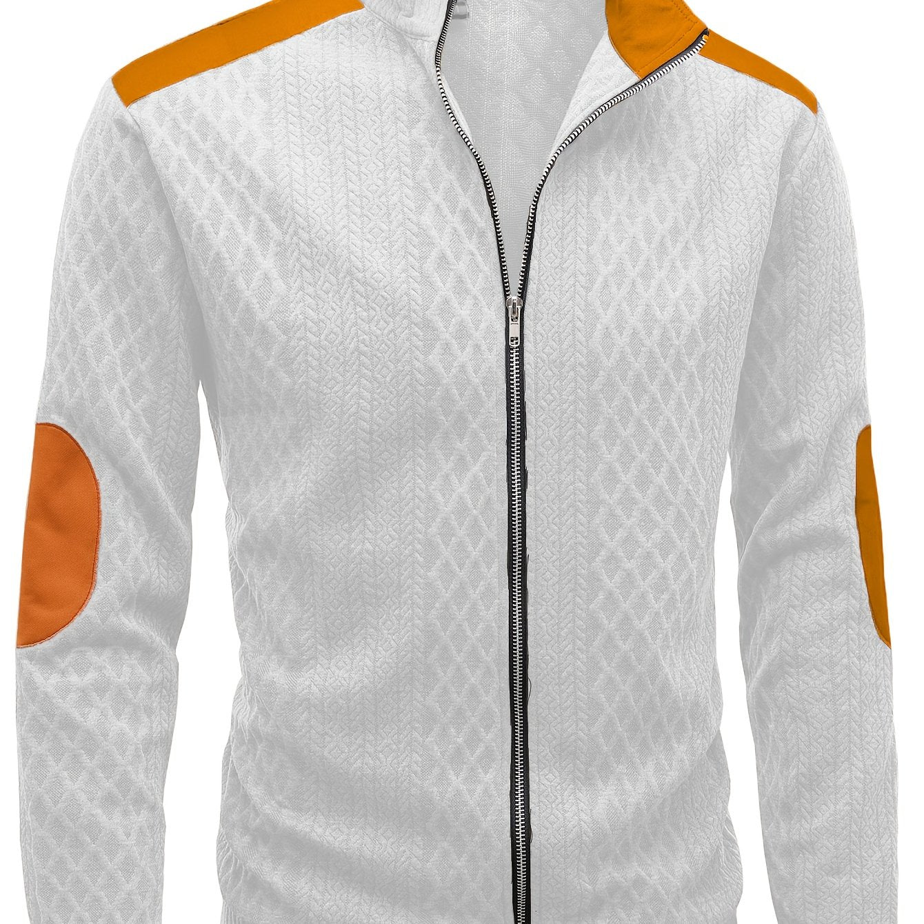 Men's Beige & Orange Contrast Full-Zip Jacket - Winter Warmth Loose-Fit Tailored Coat with Stand Collar, Zippered Pockets & Full-Zip Closure, Machine Washable Casual Outerwear for Men (Beige/Orange) - Ideal for Fall and Winte