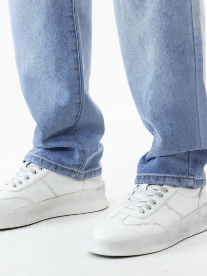 Men's Solid Denim Pants With Pockets, Stylish Cotton Blend Jeans For Outdoor Activities
