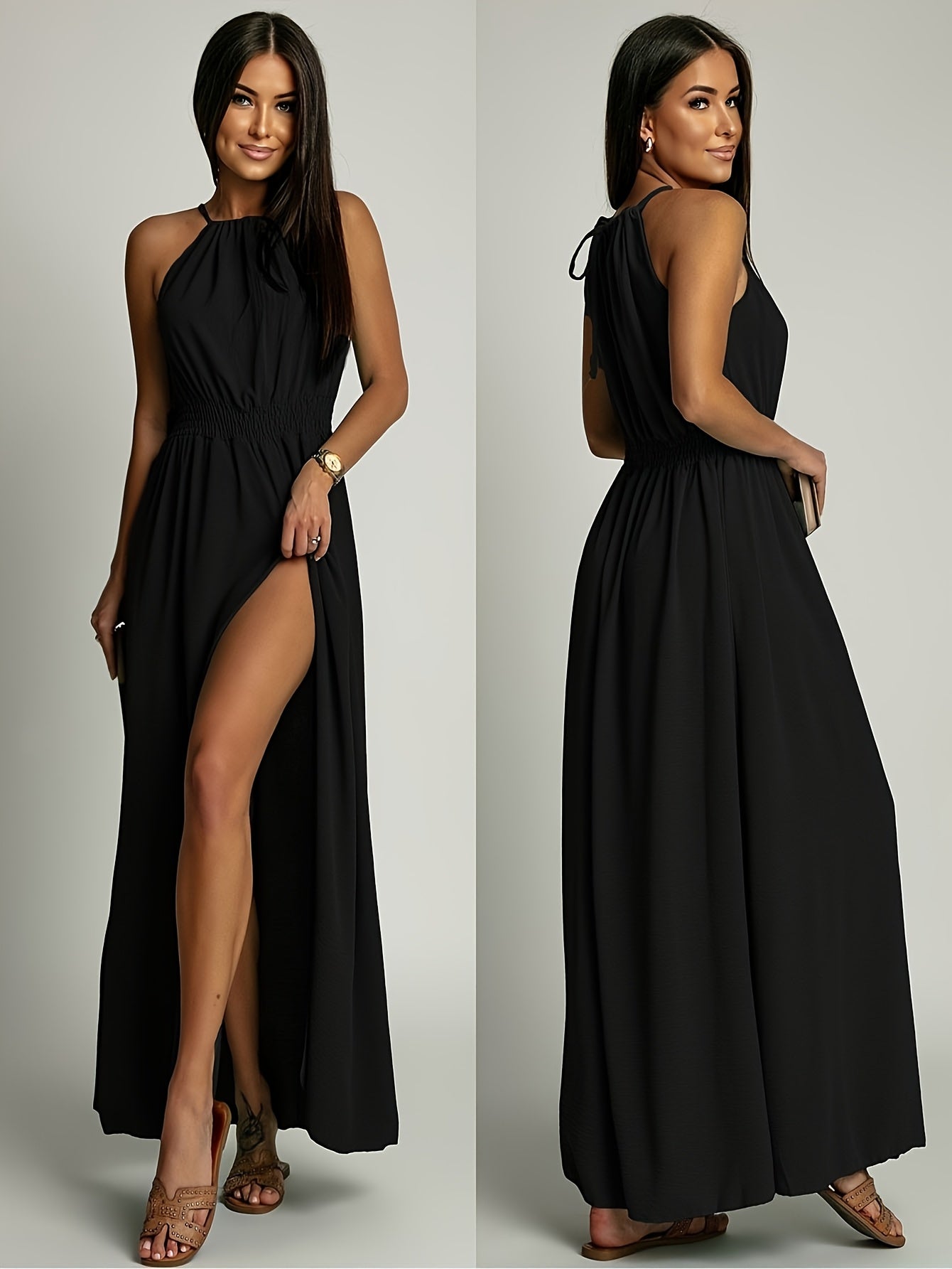 Elegant Strapless Solid Color Dress for Women Spring Summer