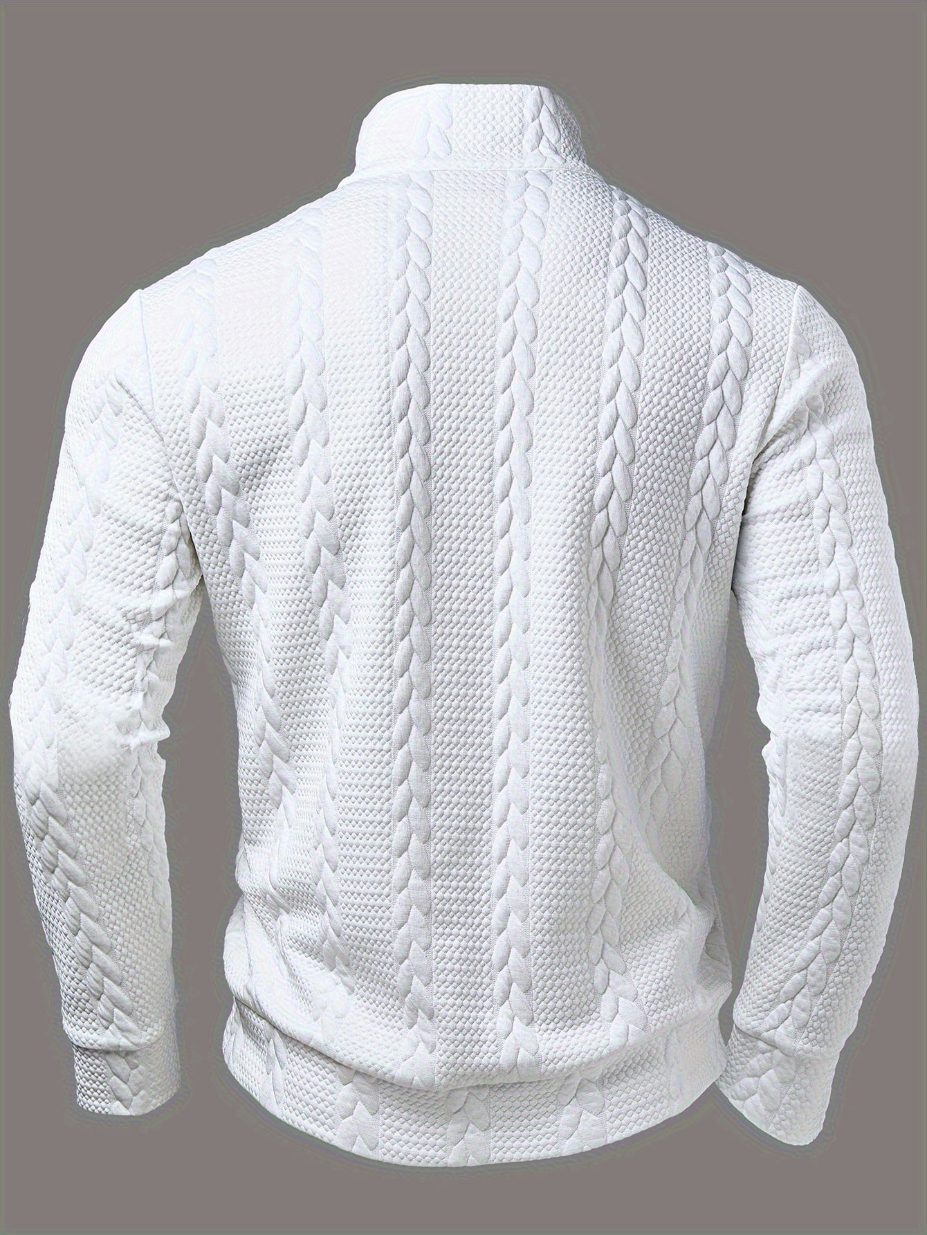 CLQWE Men's White Cable- Jacket with Collar & Brown Button Panel - Half-Zip Long Sleeve Blazer, Machine Washable Winter Coat for Casual & Formal Wear, Tailored Fit (No Belt)