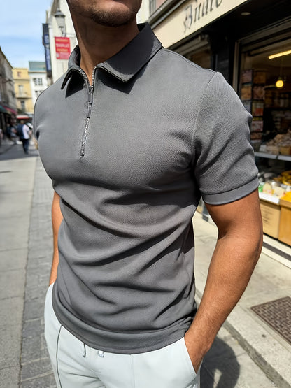 New Style Half-zip Short Sleeve, Casual Fashion Quick-dry Breathable Lapel Short Sleeve, Popular Men's Top - ayq