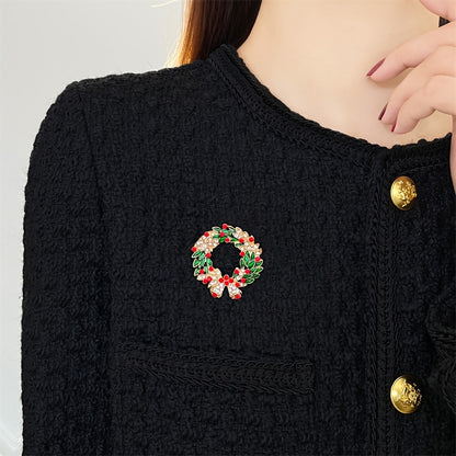 Luxury Christmas Bell Brooch with Rhinestone and Green Enamel Leaf, Alloy Golden-Plated, Fashionable Shiny Pin for Party and Banquet Accessories, Special Occasion Pin, Vintage Brooch, Elegant Design, Rhinestone Embellishment,