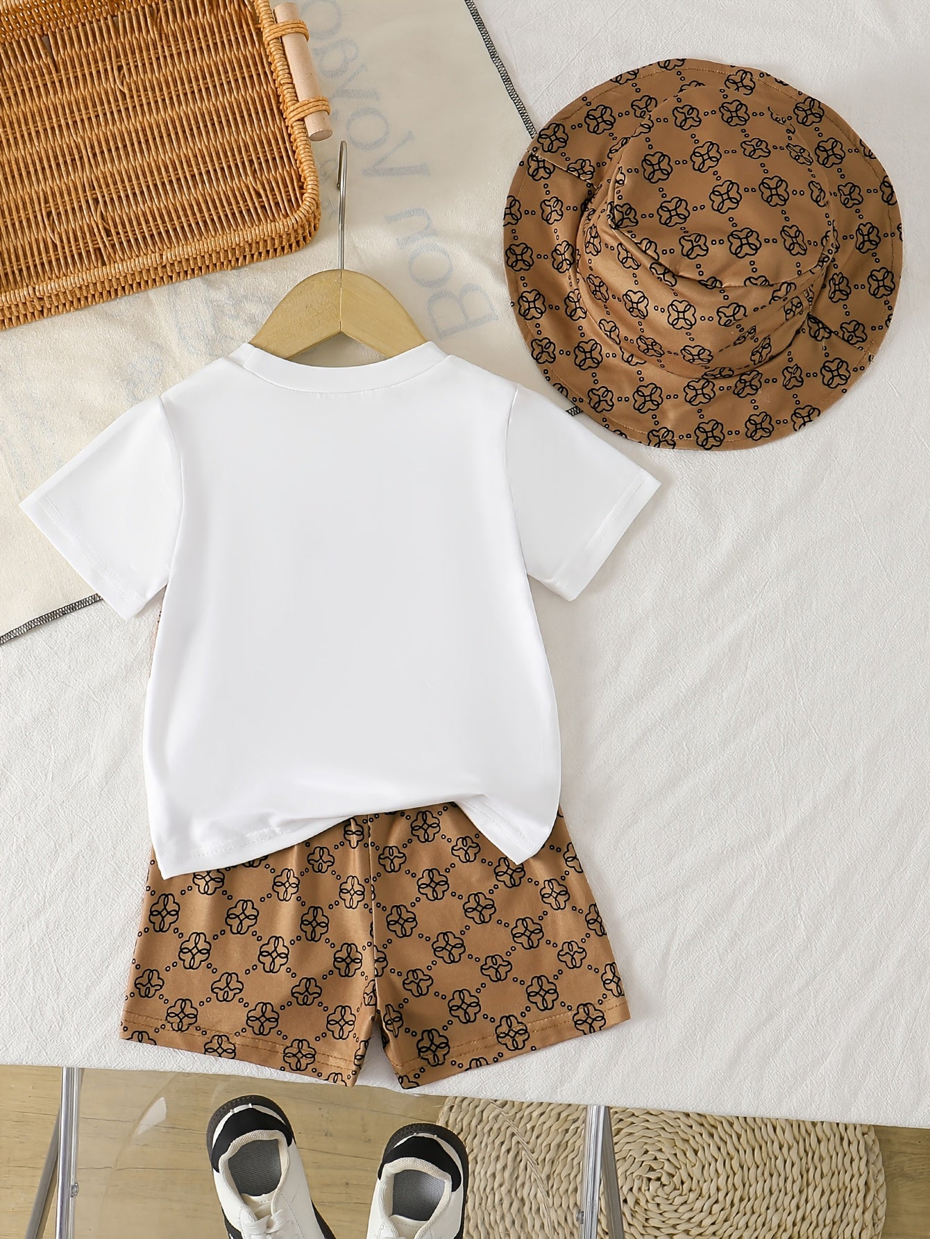 Baby Toddler Patchwork T-Shirt Shorts Set with Hat for Summer