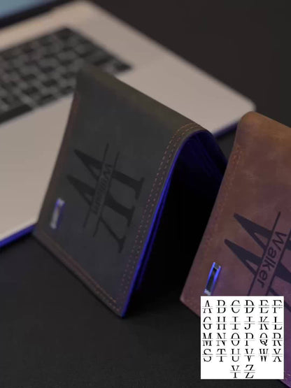 Personalized Men's Faux Leather Wallet - Vintage Style, Business Card Holder, Black PU with Plaid Detail