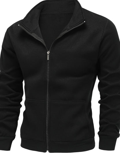 Men'S Red Fleece Zip-Up Hoodie - Cozy Fall & Winter Casual Jacket with Front Pockets, Long Sleeves, and Drawstring Hood, Hooded Sweatshirt, Autumn Outerwear, Durable Fabric