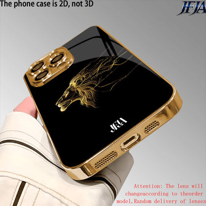 Golden Lion Profile Tempered Glass Phone Case for iPhone X-18