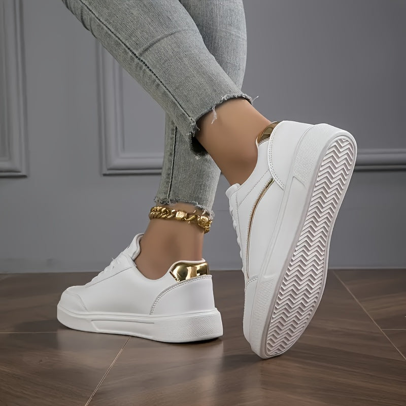Women'S White Fashion Sneakers - Lightweight Lace-Up Low Top Casual Shoes with EVA Sole, Comfortable Walking Shoes for All Seasons, Casual Footwear | Minimalist Style | Durable Footwear