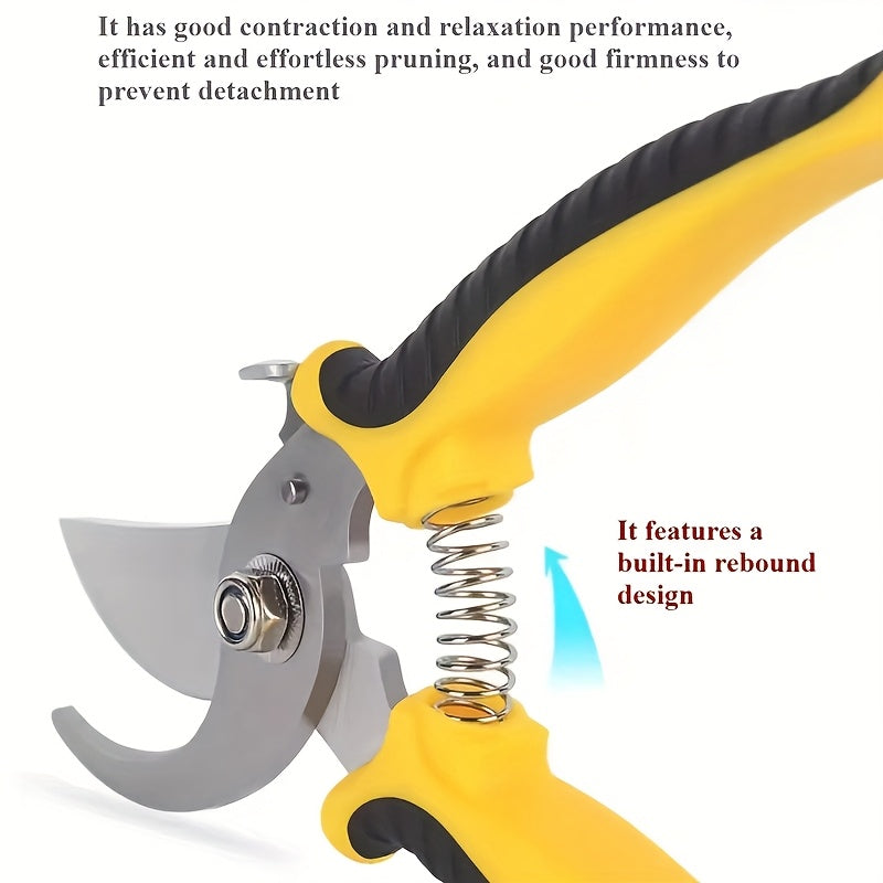 Heavy-Duty Professional Stainless Steel Pruner with Comfort Grip, Multi-Functional Garden Shears and Secateurs - Non-Slip Ergonomic Design for Effortless Spring Assisted Opening & Closing; Sharp Blades Cut Thick Branches With
