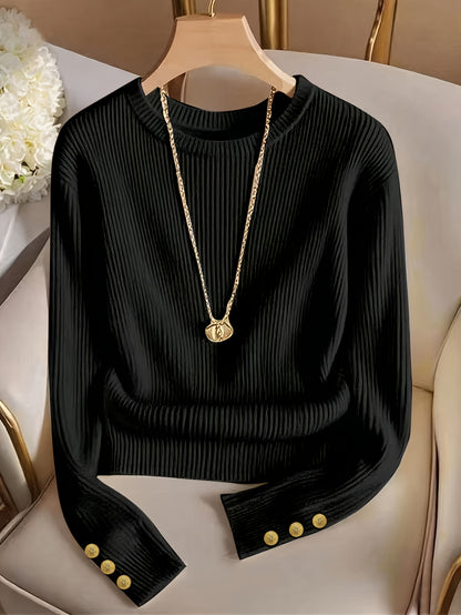 Elegant Solid Color Crew Neck Top for Women, Spring/Summer