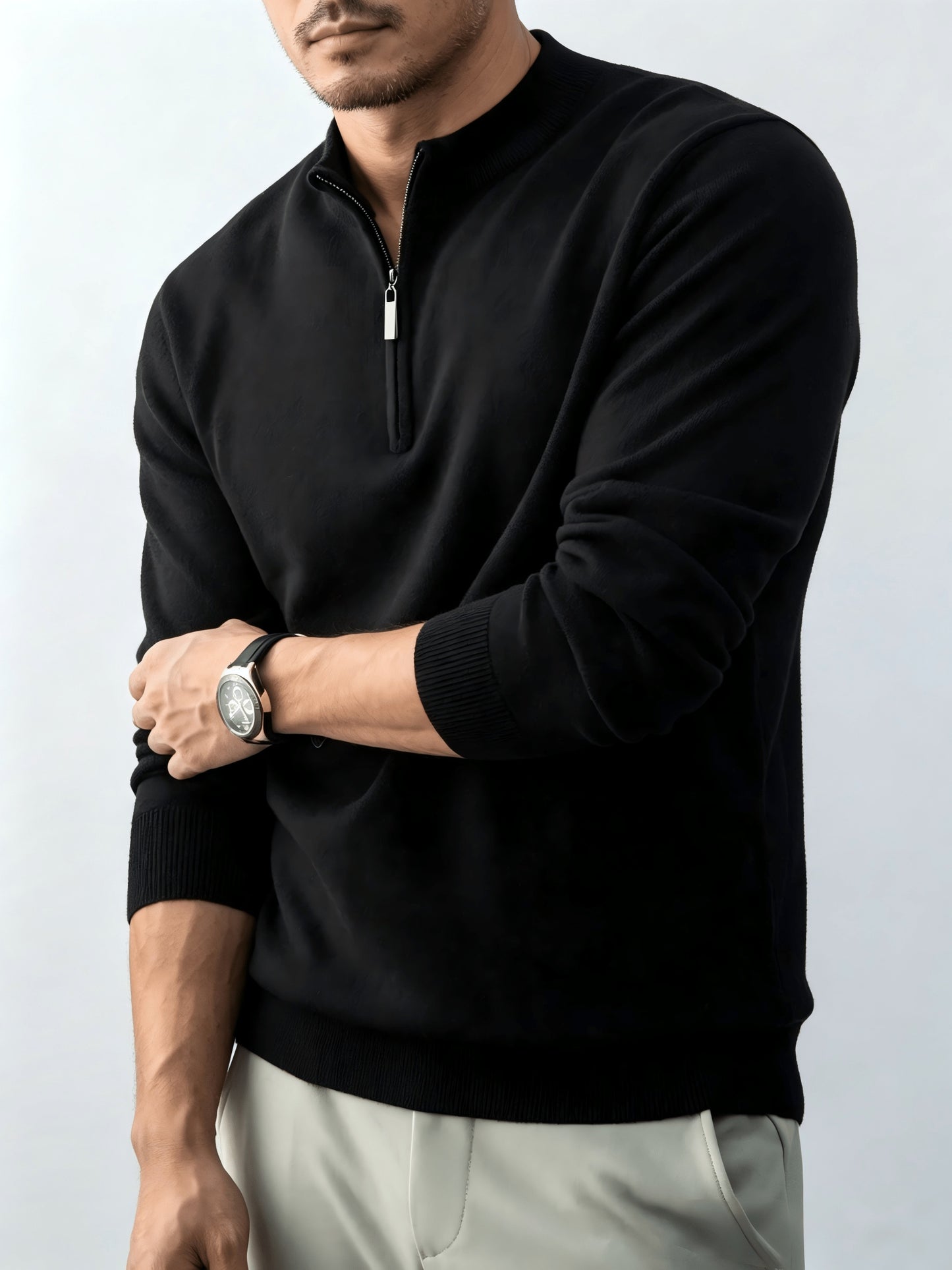 Men's Fall/Winter Half-Zip Stand Collar Knit Pullover Sweater