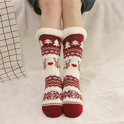 2 Pairs of Extra Thick Fleece-Lined Christmas Socks, Double Warmth and Comfort with Non-Slip Design for Indoor Use by Men & Women - Perfect Gift Idea, Winter Socks For Women, Socks For Women Winter, Christmas Fleece Socks, Be