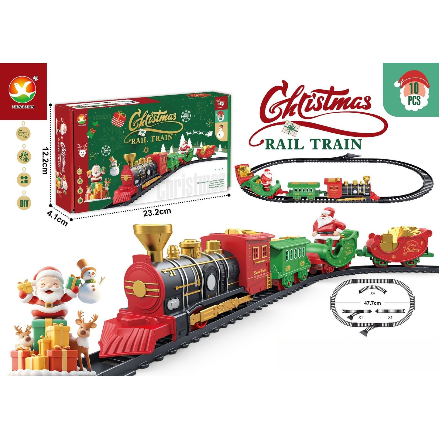 Electric Christmas Train Set | Hanging Christmas Tree Decoration, Indoor & Outdoor Use, Battery Powered, Weather Resistant, Suitable for Children, Red, Green - QWK Brand