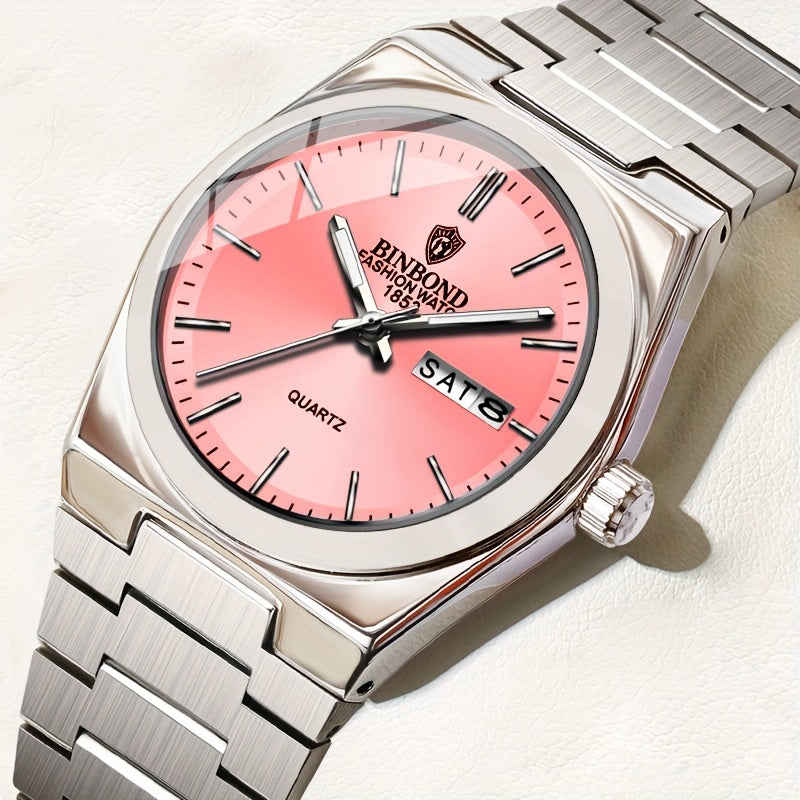 BINBOND Women'S Quartz Watch - Elegant Business & Leisure Timepiece, Stainless Steel Band, Round Zinc Alloy Case, IP67 Rating, Stopwatch Feature, Electronic Drive, Pointer Display, Durable Design for Weeks & Days, Business Ti