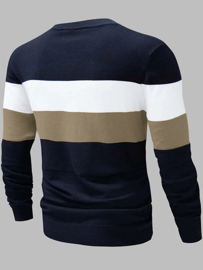 Men's Slim Fit Color Block Crew Neck Sweater for Fall/Winter