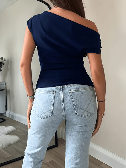 Slim Fit Off-Shoulder Casual Polyester Top for Women