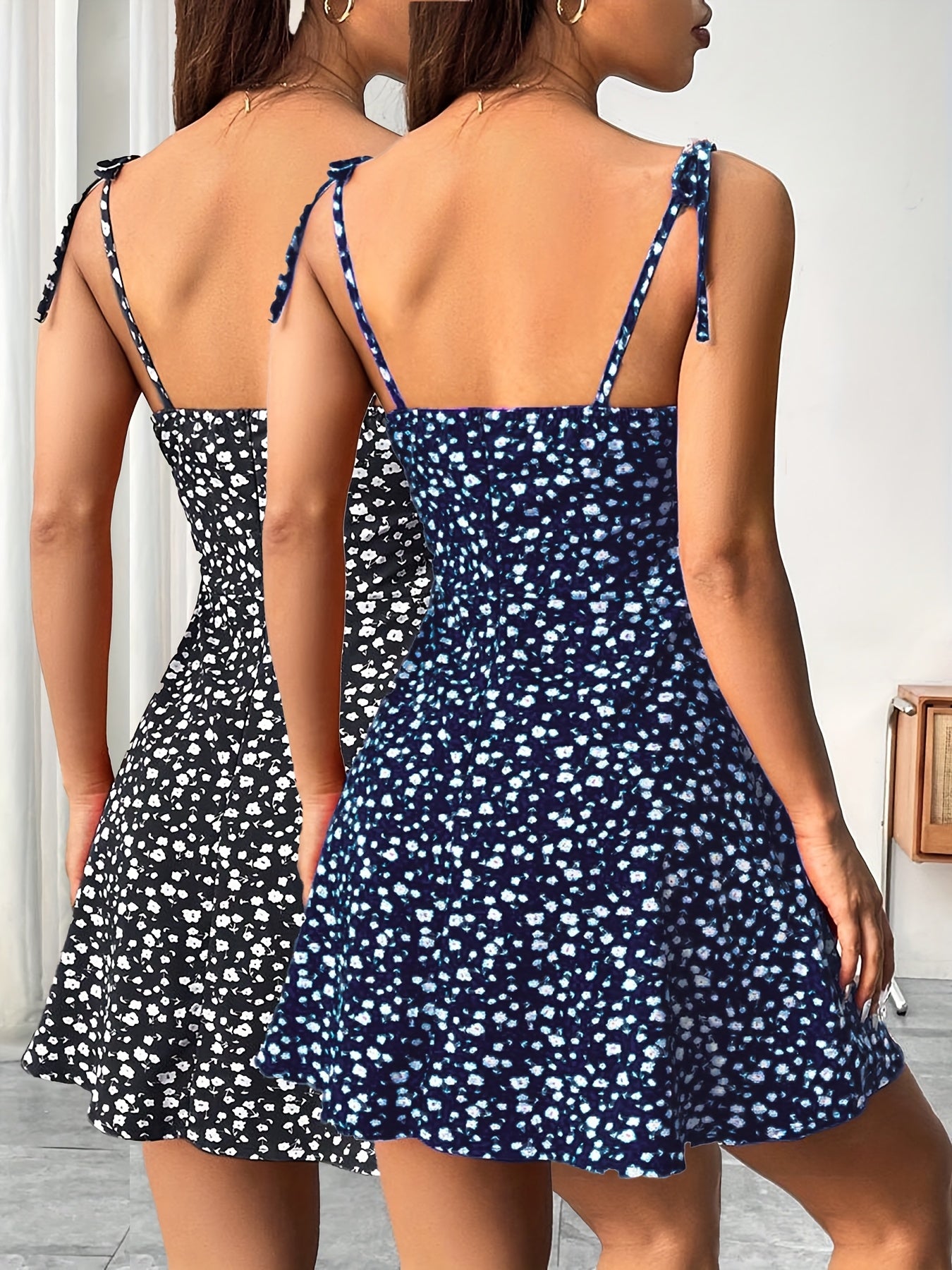 Elegant Women's Spring Mini Slip Dress with Floral Print
