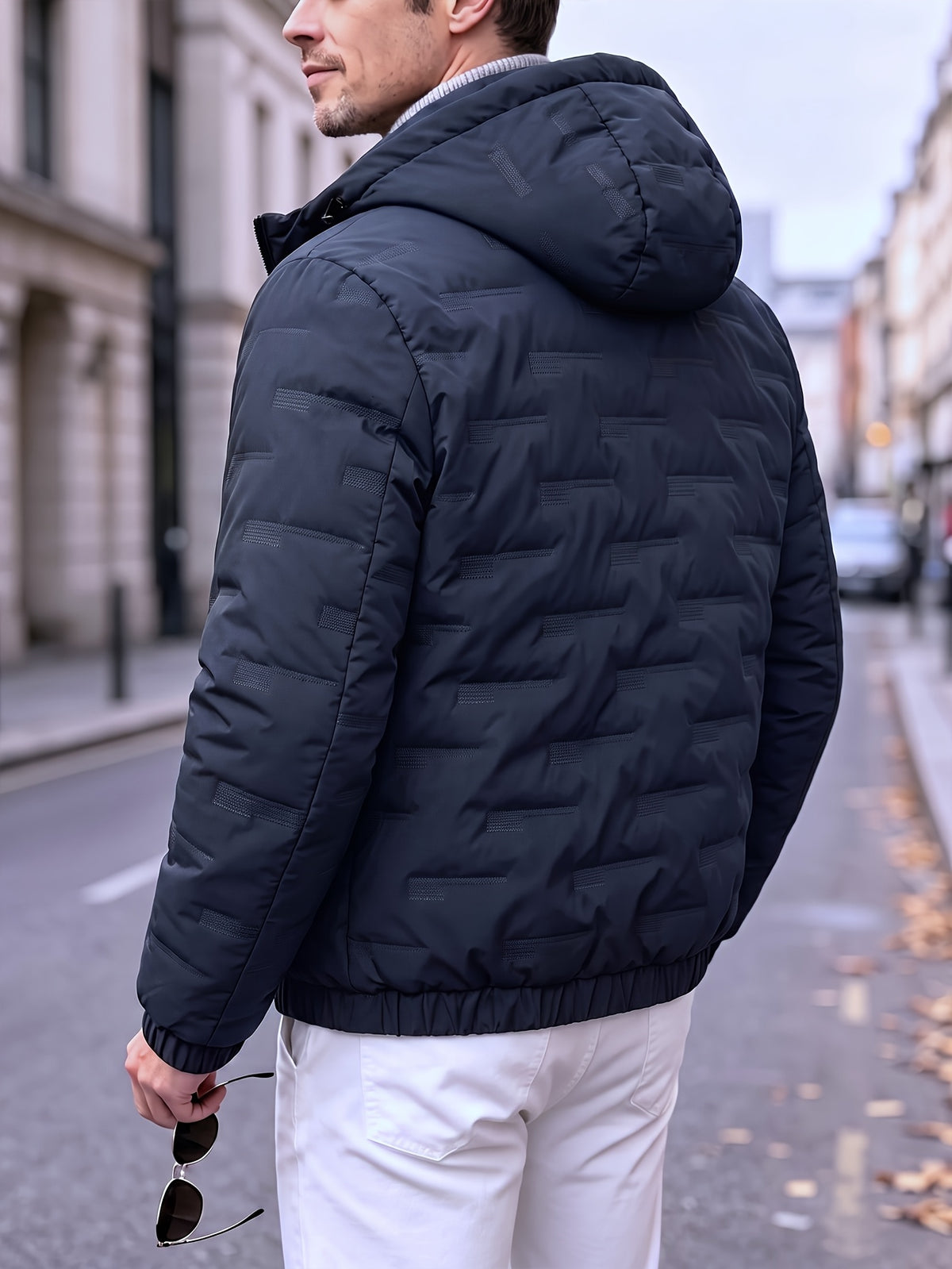 Men's Hooded Padded Jacket with Letter Print for Fall Winter