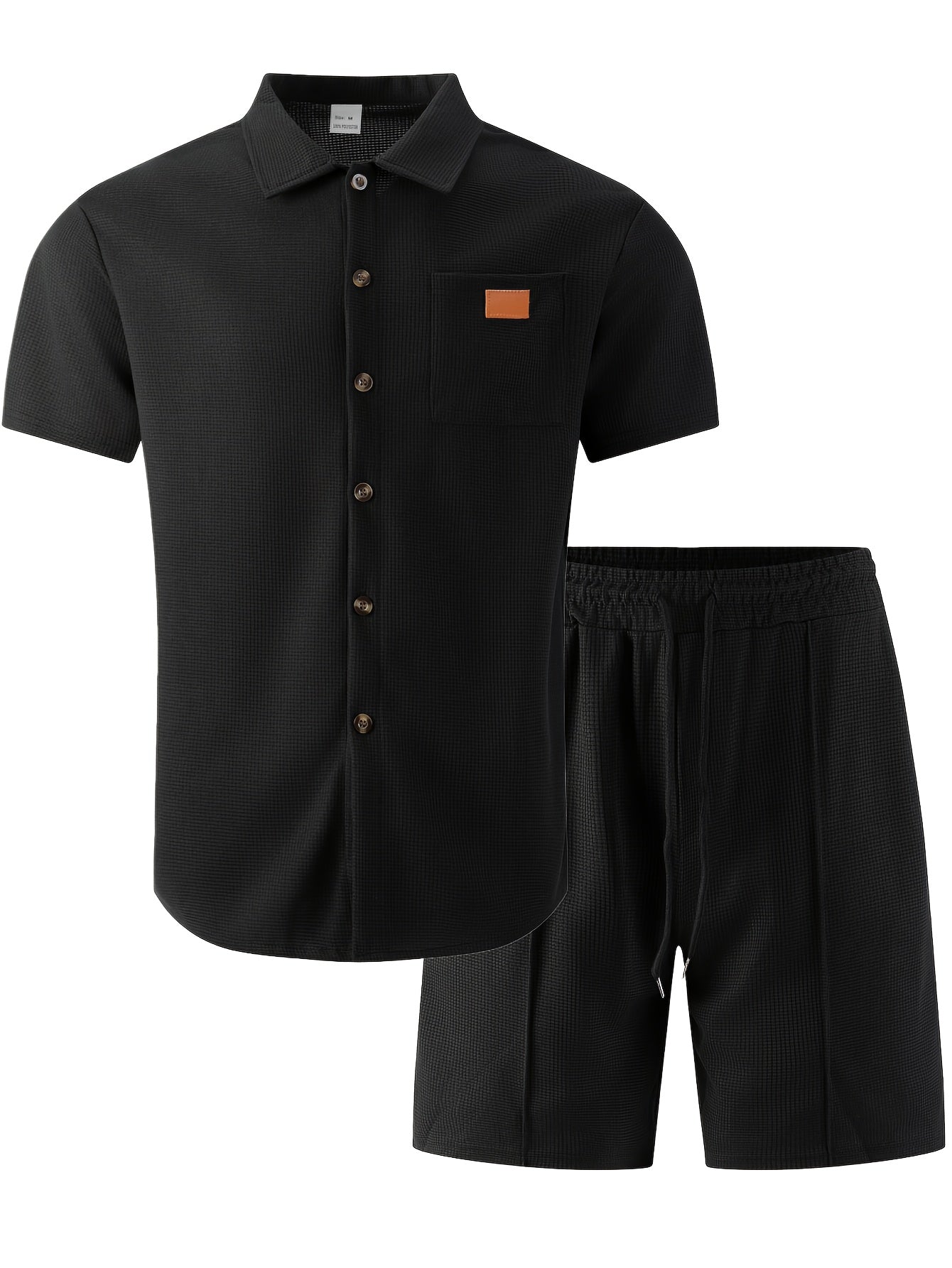 Men's Casual 3-Piece Set: Waffle Knit Shirt, Shorts & Pants