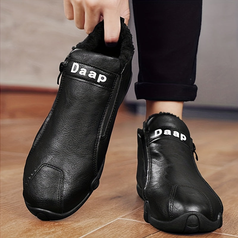 Men'S Winter Snow Boots with Side Zipper - Slip-On Ankle Boots, Non-Slip Rubber Sole, Warm Insulated Footwear for Cold Weather, Casual & Outdoor Activities, Winter Boots For Men, Cold Weather Footwear, Cold Weather Wear, Fabr