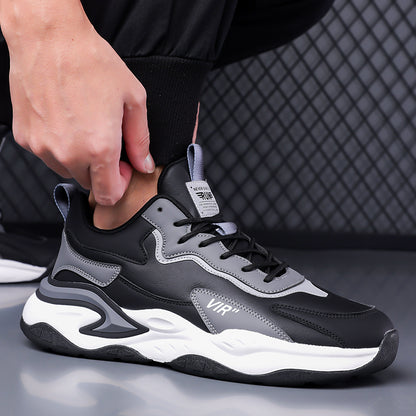 Men's Stylish Color-Block Sneakers - Black  Gray with White Accents, Comfortable All-Day Wear, Durable Rubber Sole, Lace-Up Design, Trendy Low-Top Style for Casual or Athletic Use, Casual Sneakers   Fashion Sneakers   Pu Mat