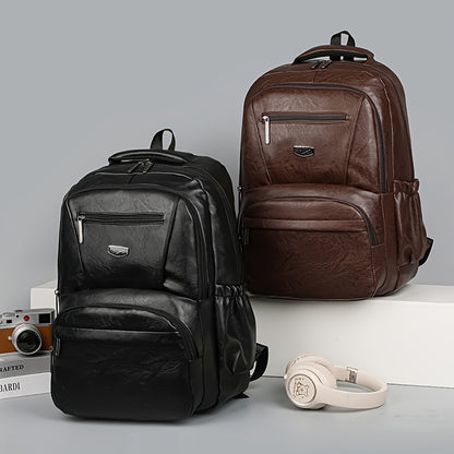Men's Vintage PU Large Capacity Multi-Pocket Backpack, Casual Commuter Travel Backpack - ayq