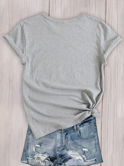 Heart Graphic Round Neck Sports T-shirt, Short Sleeve Running Casual Top, Women's Activewear