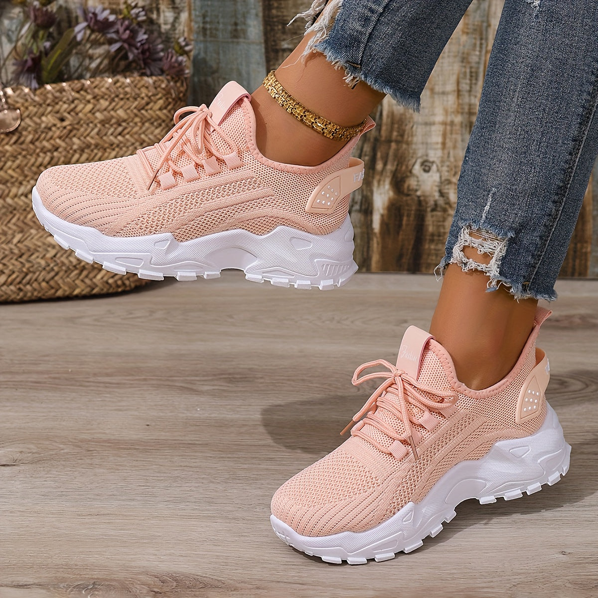 Women's Casual Lace-Up Sneakers - Lightweight All-Season Fabric Shoes