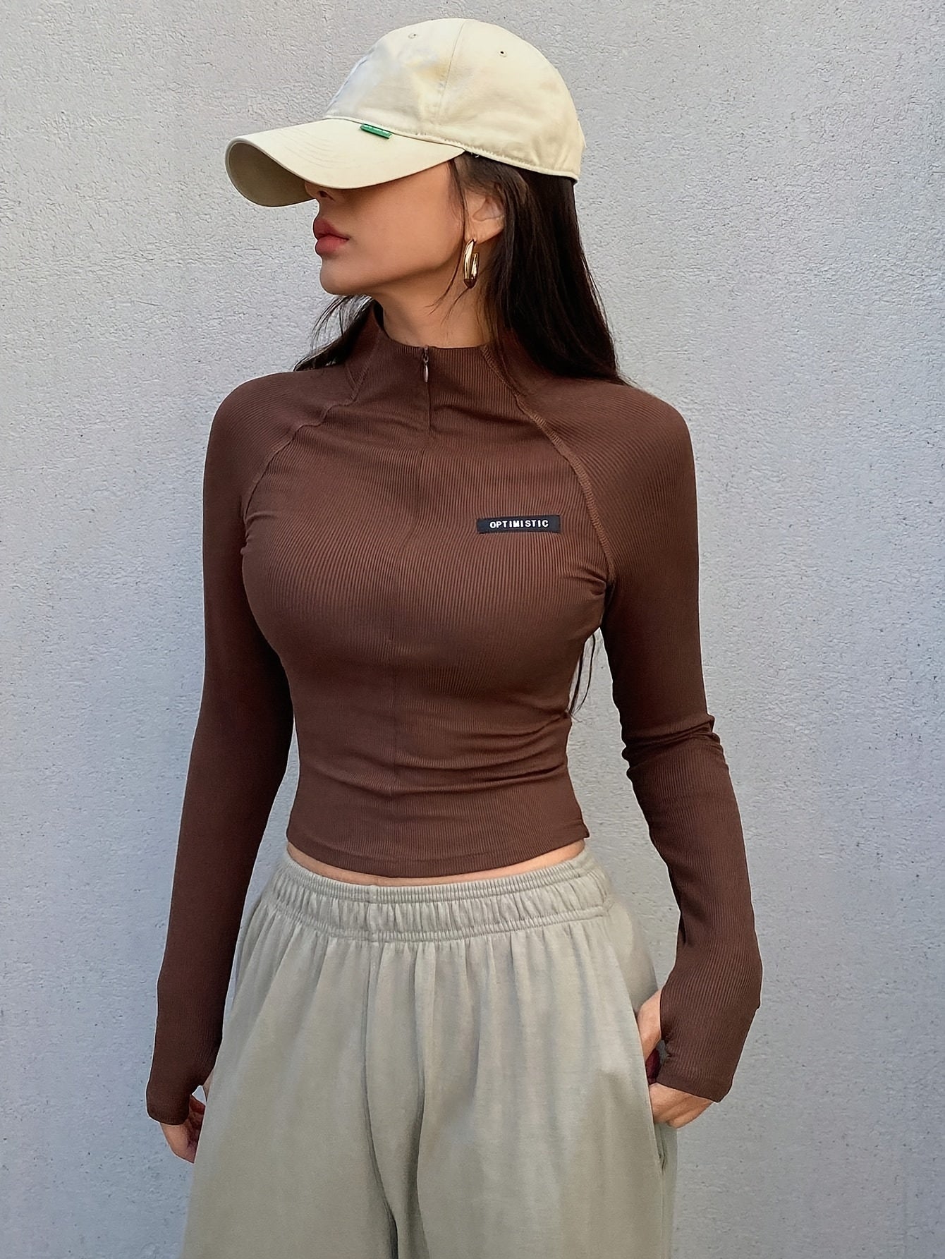 Slim-Fit Long Sleeve Half-Zip T-Shirt with High Neck