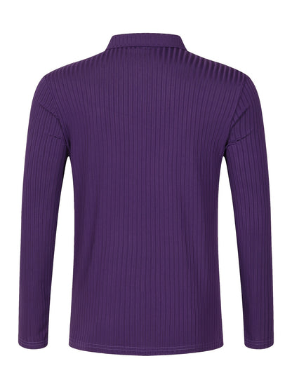 Men's Casual Sports Ribbed Long Sleeve Zipper Lapel Golf Shirt, Spring And Fall