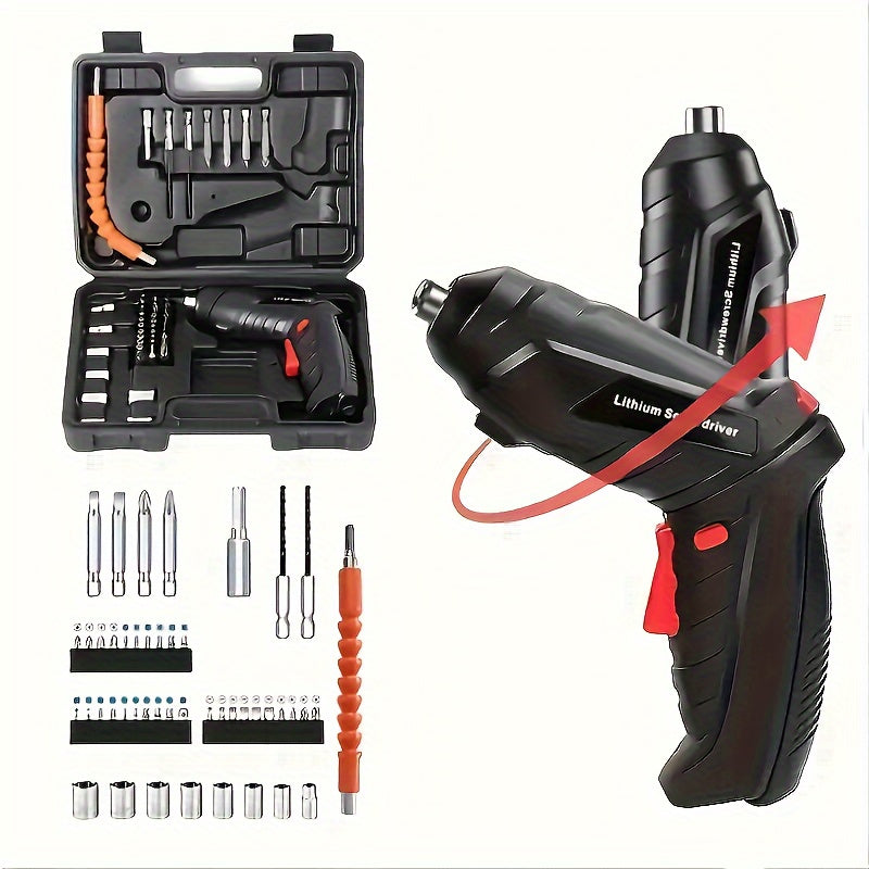 47 Rechargeable Cordless Electric Screwdriver Sets - Versatile Rotary Tools with LED Lights, Suitable for Home Repairs, Woodworking, And Household Projects.