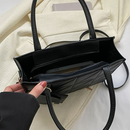 Quilted Square Crossbody Bag for Women - Synthetic Leather Work Bag with Detachable Coin Purse, Geometric Quilted Design, Adjustable Strap & Golden-Tone Hardware, Black Office Commute Bag for College Students & Professionals,