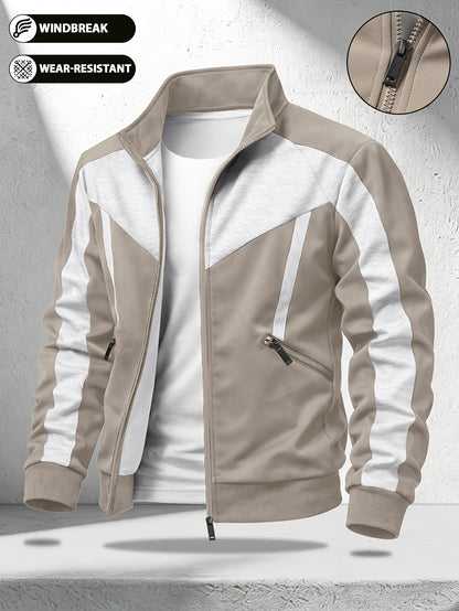 Men's Color-Block Zip-Up Casual Sports Jacket with Pockets