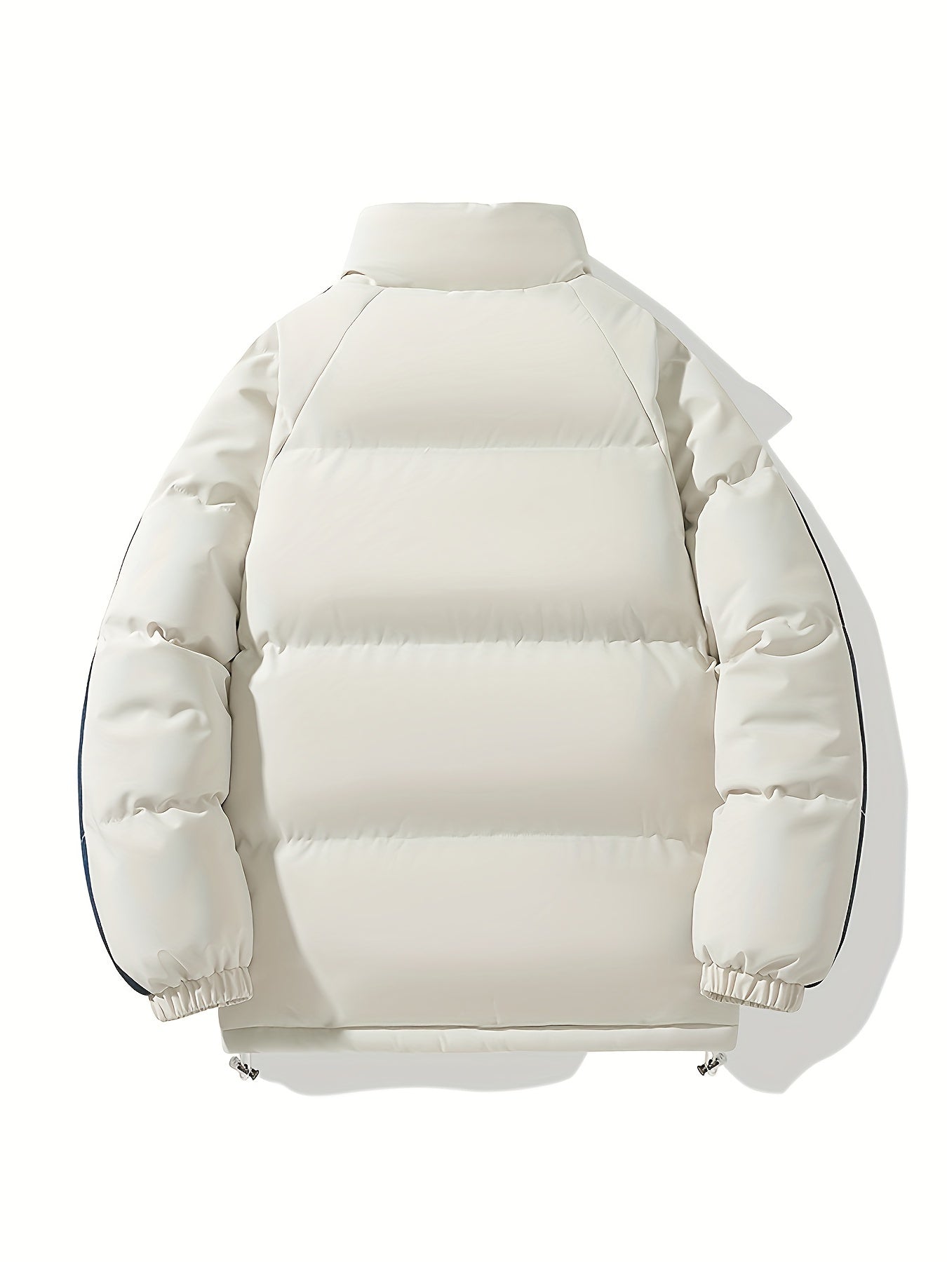 Տղամարդու երկկողմանի ձմեռային բաճկոն՝ հաստացված, կանգուն օձիքով, կայծակաճարմանդով և «MADEASURABLE» և «I CONUT» գրությամբ, սև և սպիտակ, սովորական չափսի՝ աշնանային և ձմռան համար, աշնանային վերնազգեստ, համարձակ գրություն, դիմացկուն գործվածք