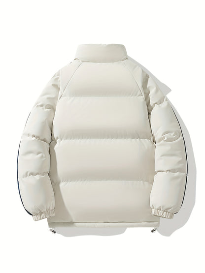 Տղամարդու երկկողմանի ձմեռային բաճկոն՝ հաստացված, կանգուն օձիքով, կայծակաճարմանդով և «MADEASURABLE» և «I CONUT» գրությամբ, սև և սպիտակ, սովորական չափսի՝ աշնանային և ձմռան համար, աշնանային վերնազգեստ, համարձակ գրություն, դիմացկուն գործվածք