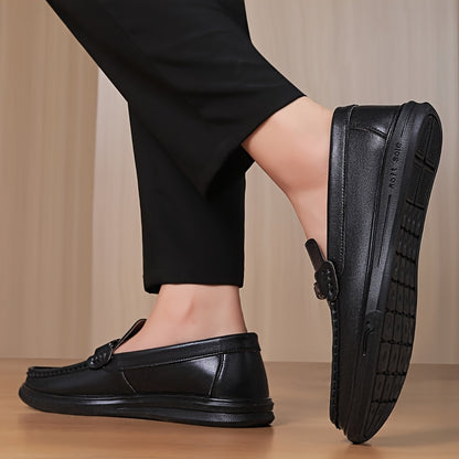 Men's Casual Genuine Leather Loafers with Adjustable Buckle, All-Seaso
