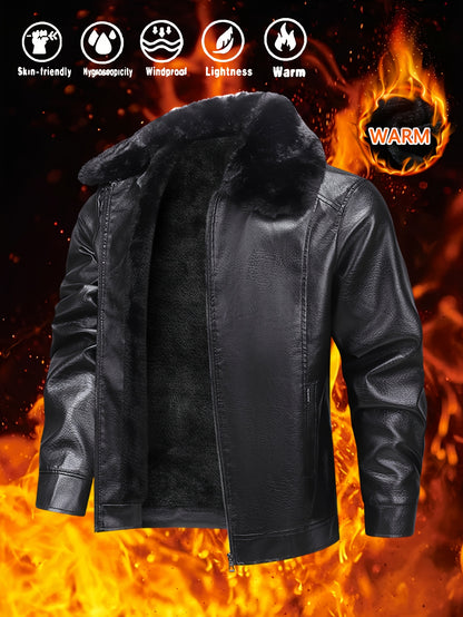 Men's Winter Jacket with Lining - Full-Zip Lapel Collar, Thickened Warm Coat for Cold Weather, Windproof & Flame-Resistant-like Beige (Hand Washable) - Ideal for Outdoor, Casual & Daily Wear (Black)