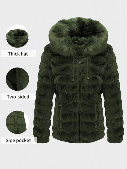 Women'S Heavyweight Winter Coat - Dual-Sided Reversible Jacket with Full-Zip Front, Hooded Collar, Two-Way Zipper Closure - Warm Outerwear for Cold Weather, Office, Travel - Elegant Brown Coat (Size & Wash Label in Pocket), L