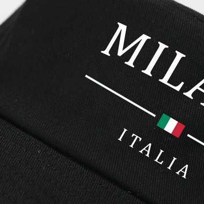 1 հատ MILANO ITALY տպագիր դույլ գլխարկ - թեթև, շնչող արևապաշտպան գլխարկ՝ իտալական դրոշի նախշով, ծալովի ձկնորսական գլխարկ տղամարդկանց և կանանց համար, բացօթյա սպորտային ճանապարհորդություններ, գարուն-ամառ (սև/սպիտակ), արձակուրդային գլխարկներ
