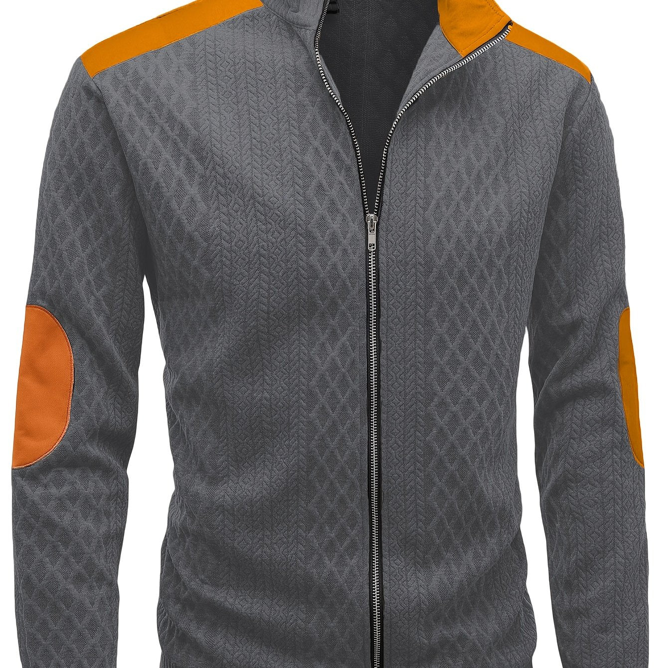 Men's Beige & Orange Contrast Full-Zip Jacket - Winter Warmth Loose-Fit Tailored Coat with Stand Collar, Zippered Pockets & Full-Zip Closure, Machine Washable Casual Outerwear for Men (Beige/Orange) - Ideal for Fall and Winte