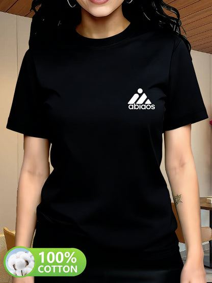 Women's Cotton Crew Neck T-Shirt with Geometric Print