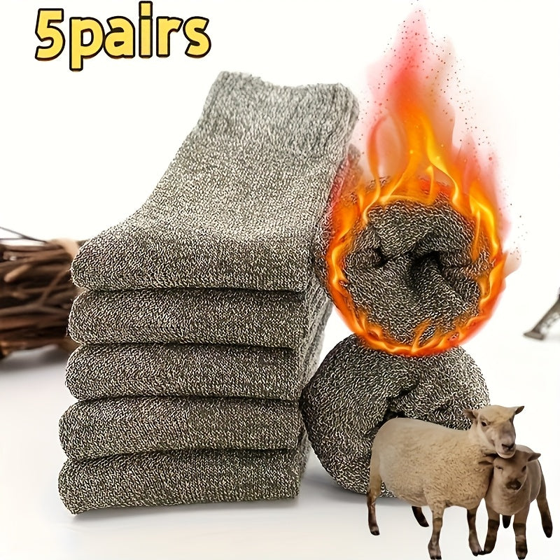 Men's 5-Pack Thick Wool Blend Mid-Calf Socks for Winter